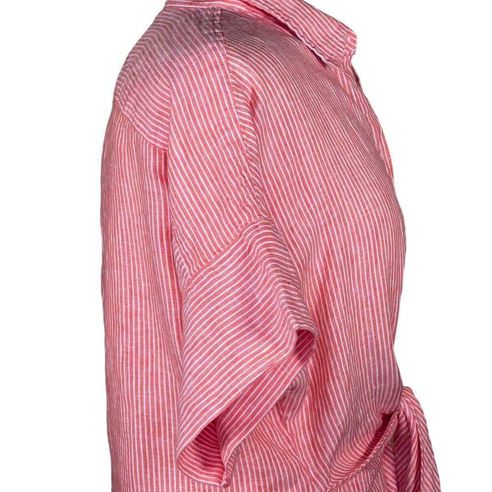 Lauren by Ralph Lauren Orange & White Striped Linen Tie Front Shirt Large - Picture 5 of 12